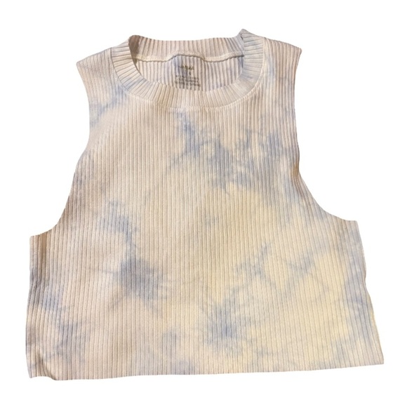 aerie Tops - AERIE Ribbed Crop Tank Top Round Neck Raw Hem Tie Dye Halter Stretch